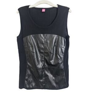 Basler Wool Black Sleeveless Tank Top Faux Leather 38 Medium Rocker Grunge Punk
